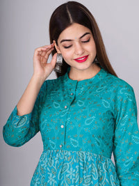 Thumbnail for Kalini Women Turquoise Blue Ethnic Motifs Printed Floral Anarkali Kurta - Distacart