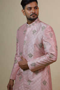 Thumbnail for Light Coral Embroidered Designer Men's Sherwani by Hilo Designs - Distacart