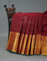 Thumbnail for Kalanetha Maroon With Zari Kanchi Style Pure Narayanpet Cotton Saree By Gayathri Reddy Designer Studio - Distacart