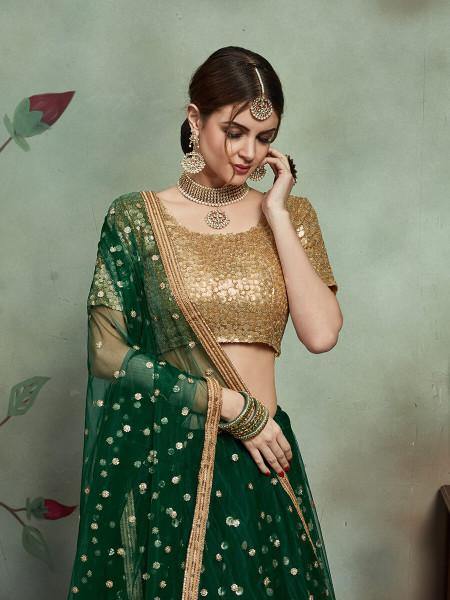 Ivory Lehenga Set With Bottle Green Dupatta – Naaz By Noor