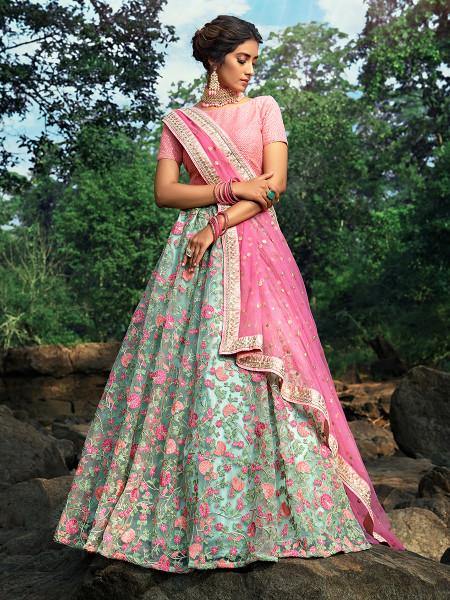 Jacquard Bridal Wear Embroidered Art Silk Lehenga in Light Green at Rs  11580 in Surat