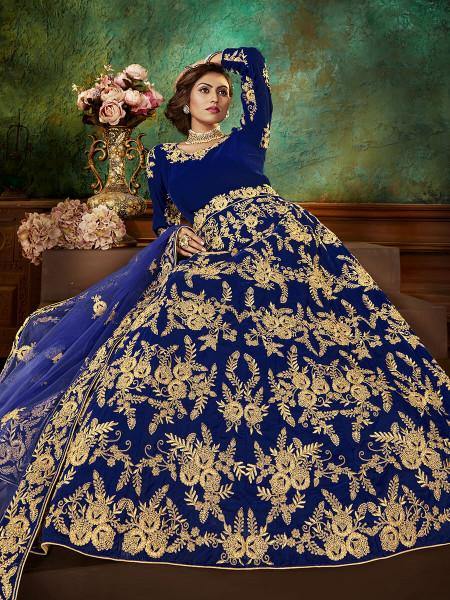 Buy Myra Blue Velvet Embroidered Anarkali Suit Online At Best Price Distacart 