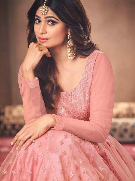 Buy Indian Pink Embroidered Net Anarkali Suit with Dupatta Online USA –  Pure Elegance