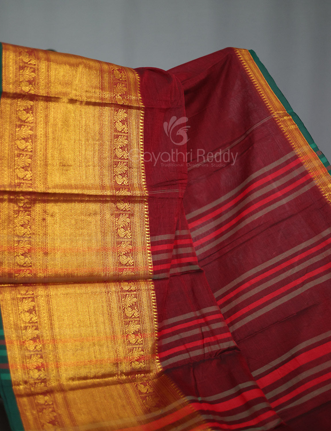 Kalanetha Maroon With Zari Kanchi Style Pure Narayanpet Cotton Saree By Gayathri Reddy Designer Studio - Distacart