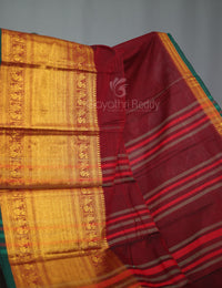 Thumbnail for Kalanetha Maroon With Zari Kanchi Style Pure Narayanpet Cotton Saree By Gayathri Reddy Designer Studio - Distacart