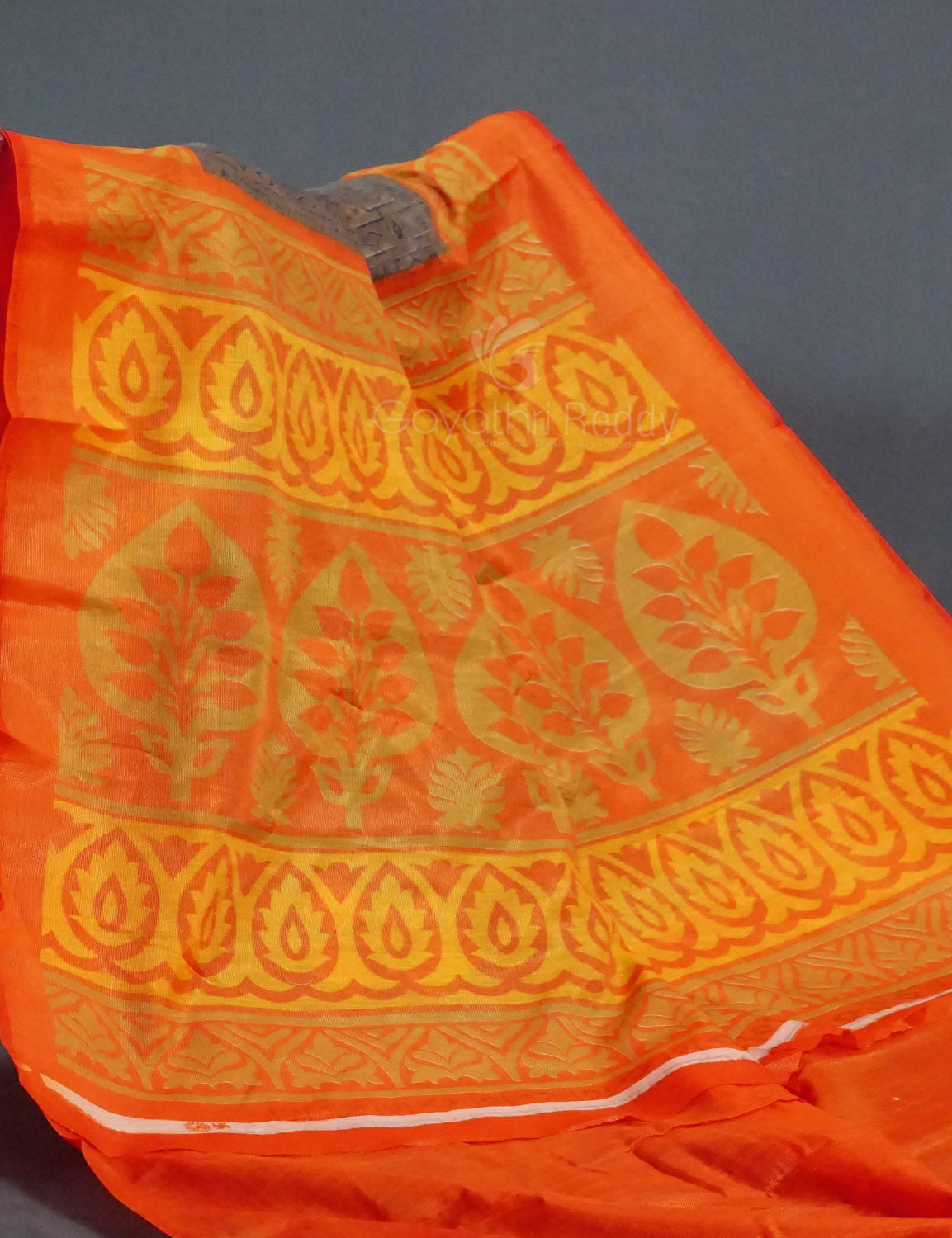 Grey Colour With Orange Blouse Cotton Brasso Saree By Gayathri Reddy Designer Studio - Distacart