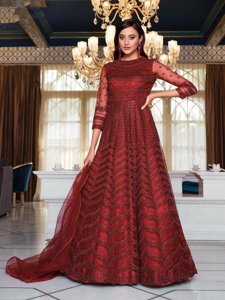 Maroon shop net gown