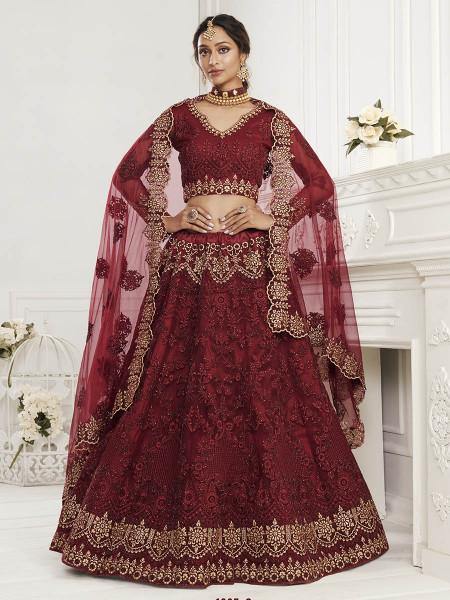 Buy Semi Velvet Wedding Lehenga in Red and Maroon With Zari Work Online in  India - Etsy