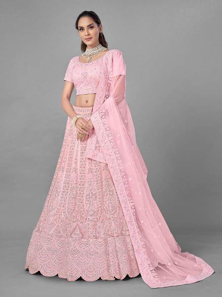 Myra Traditional Pink Heavy Embroidered Soft Net Bridal Lehenga