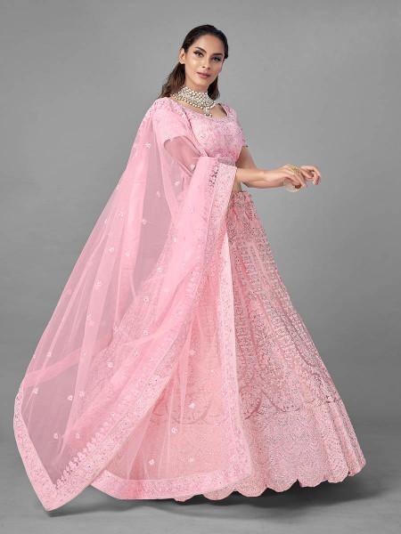 Myra Traditional Pink Heavy Embroidered Soft Net Bridal Lehenga