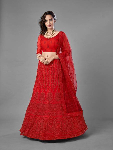 Red Bridal Velvet Lehenga Choli 234021