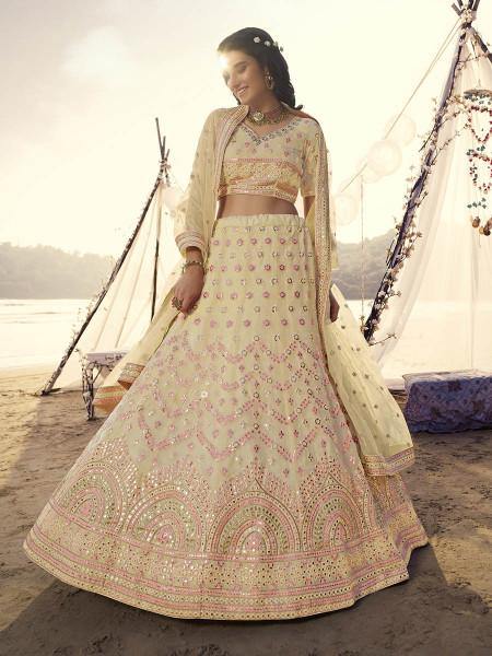 Light Yellow Organza Circular Wedding Lehenga Choli 246021