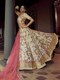 Thumbnail for Myra Beautiful Off White Heavy Embroidered Georgette Bridal Lehenga