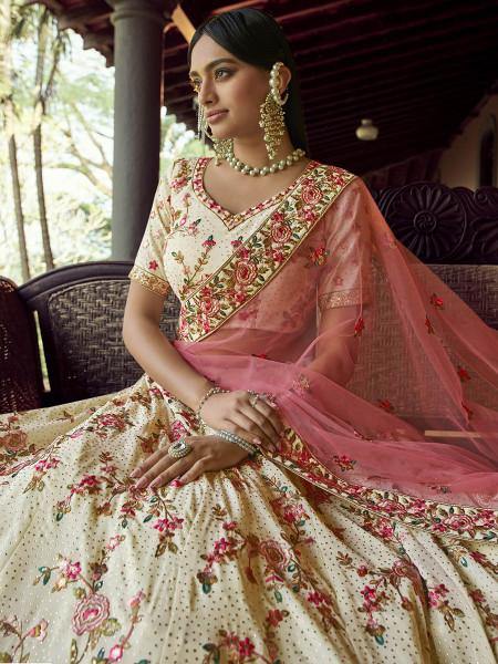 Beautiful Off White Heavy Embroidered Georgette Bridal Lehenga