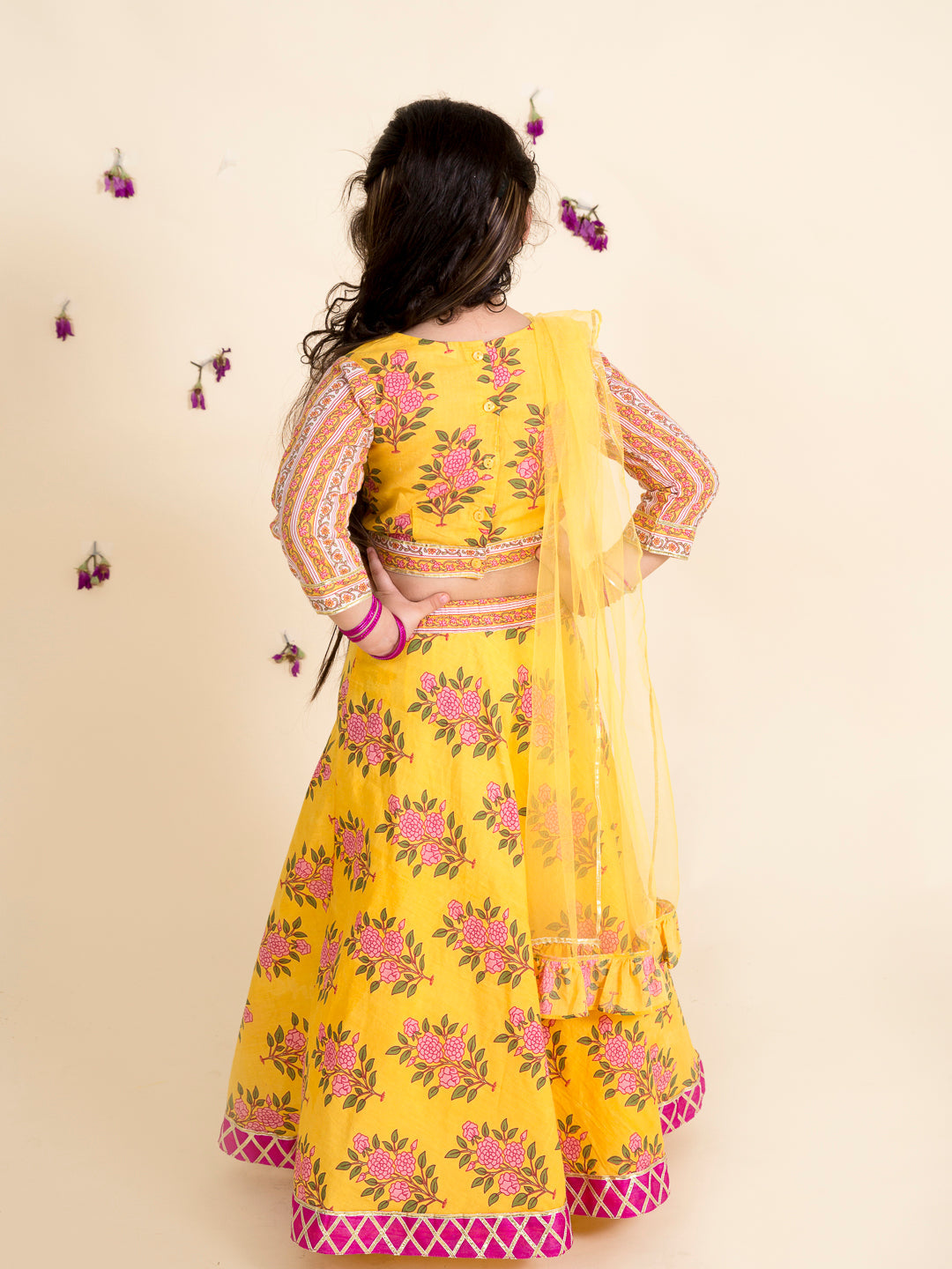 Designer Abhinav Mishra's Yellow & Pink Lehenga Choli Set - Rent