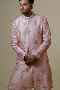 Thumbnail for Light Coral Embroidered Designer Men's Sherwani by Hilo Designs - Distacart