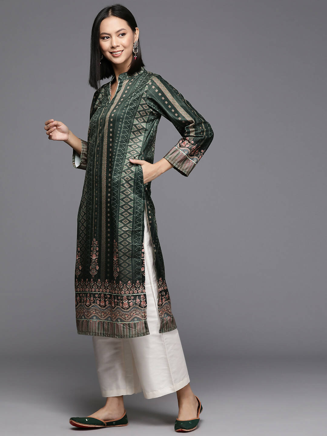 Ahalyaa Women's Traditional wear Kurta - Dark Green - Distacart