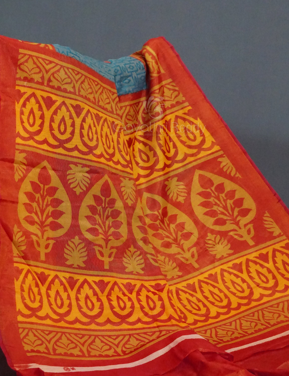 Sea Blue Colour With Tomato Red Blouse Cotton Brasso Saree By Gayathri Reddy Designer Studio - Distacart