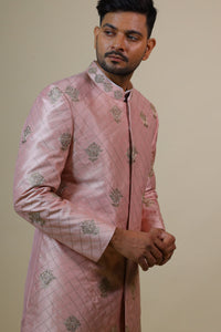 Thumbnail for Light Coral Embroidered Designer Men's Sherwani by Hilo Designs - Distacart