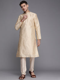 Thumbnail for Manyavar Men Beige Ethnic Motifs Thread Work Kurta with Churidar - Distacart