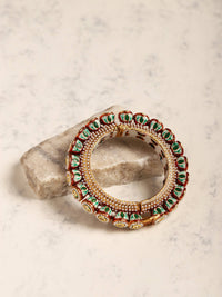 Thumbnail for Gold-Plated Green Kundan-Studded Bangle - Ruby Raang - Distacart