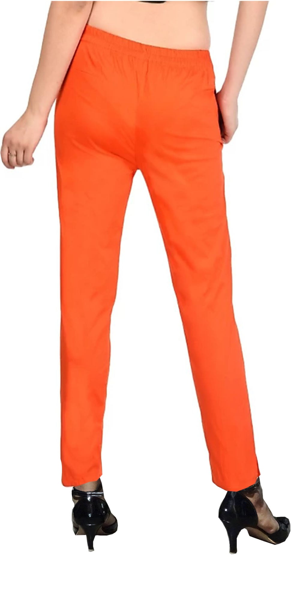 Buy PAVONINE Orange Color Stretchable Cotton Lycra Fabric Pencil Pant For  Women Online at Best Price
