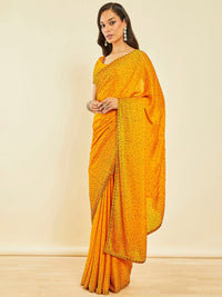 Thumbnail for Soch Mustard Yellow Embellished Beads and Stones Pure Crepe Saree - Distacart