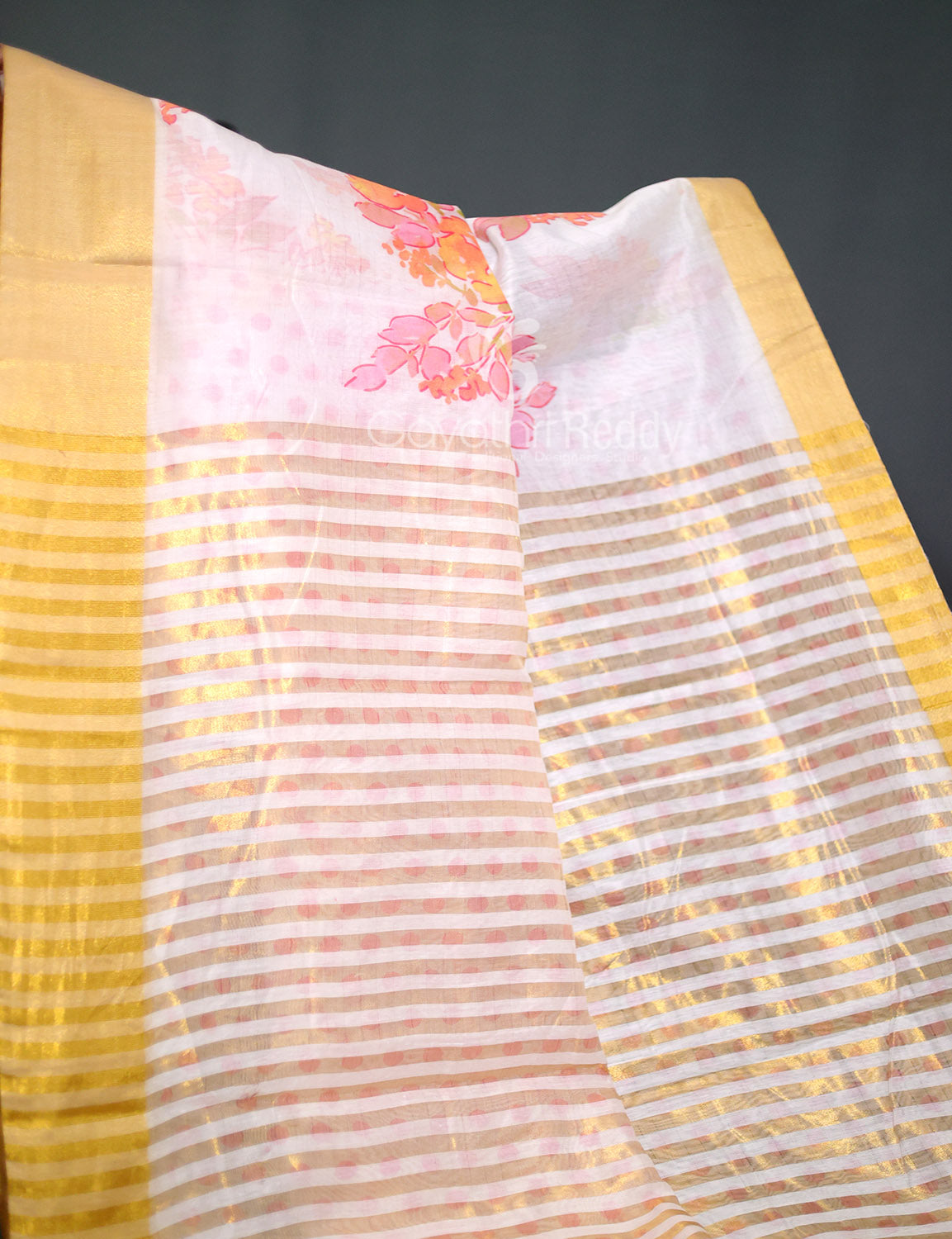 Shades of Milk White Colour Floral Design Chander Printed Saree By Gayathri Reddy Designer Studio - Distacart