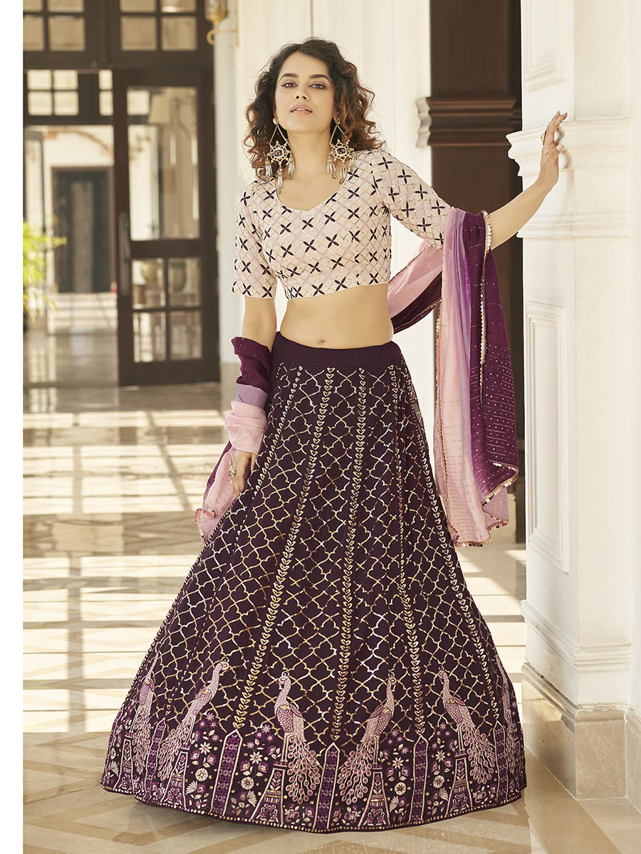 Purple and White Color Combination Designer Navratri Skirt-Top :: ANOKHI  FASHION
