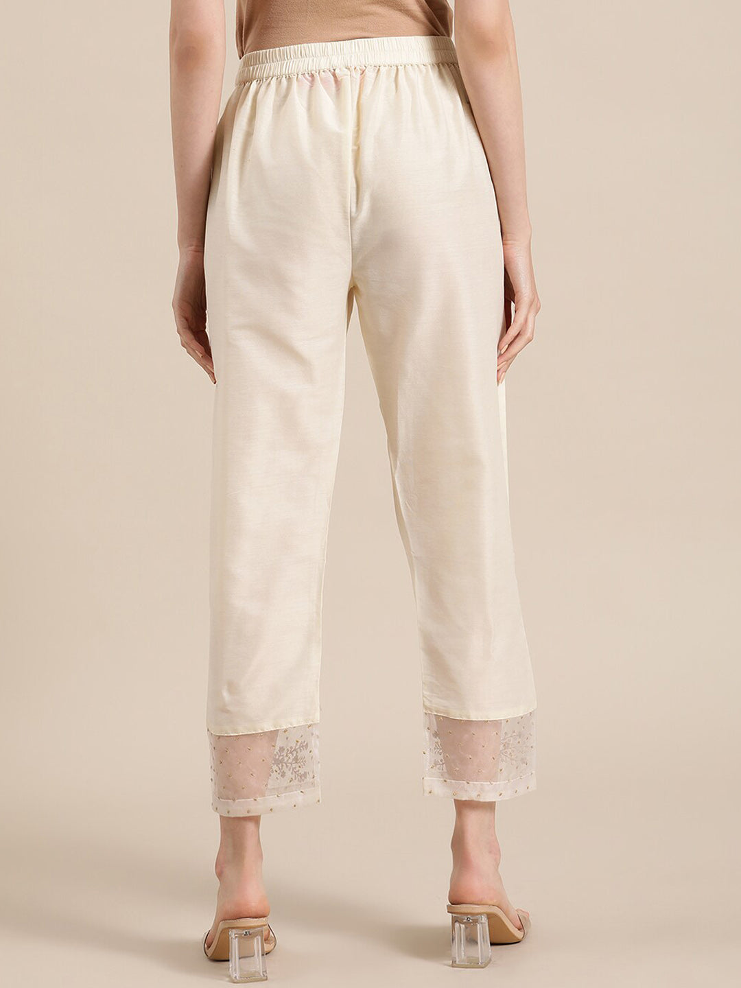 Varanga Varanga Off White Silk & Organza Zari Embellished Trousers - Distacart