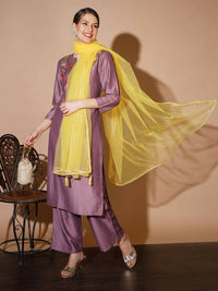 Thumbnail for Myshka Mauve Solid Kurta & Palazzos With Dupatta - Distacart