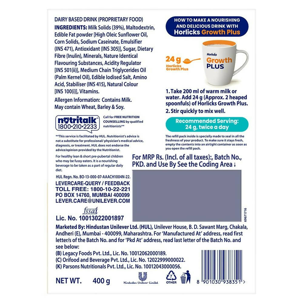 Horlicks Growth Plus Health And Nutrition Drink - Distacart