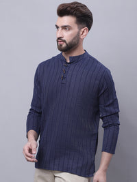 Thumbnail for Even Apparels Blue Pure Cotton Short Kurta With Band Collar - Distacart