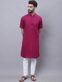 Thumbnail for Even Apparels Maroon Pure Cotton Short Sleeves Kurta With Band Collar - Distacart