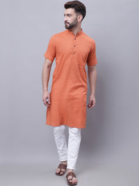 Thumbnail for Even Apparels Rust Pure Cotton Short Sleeves Kurta With Band Collar - Distacart