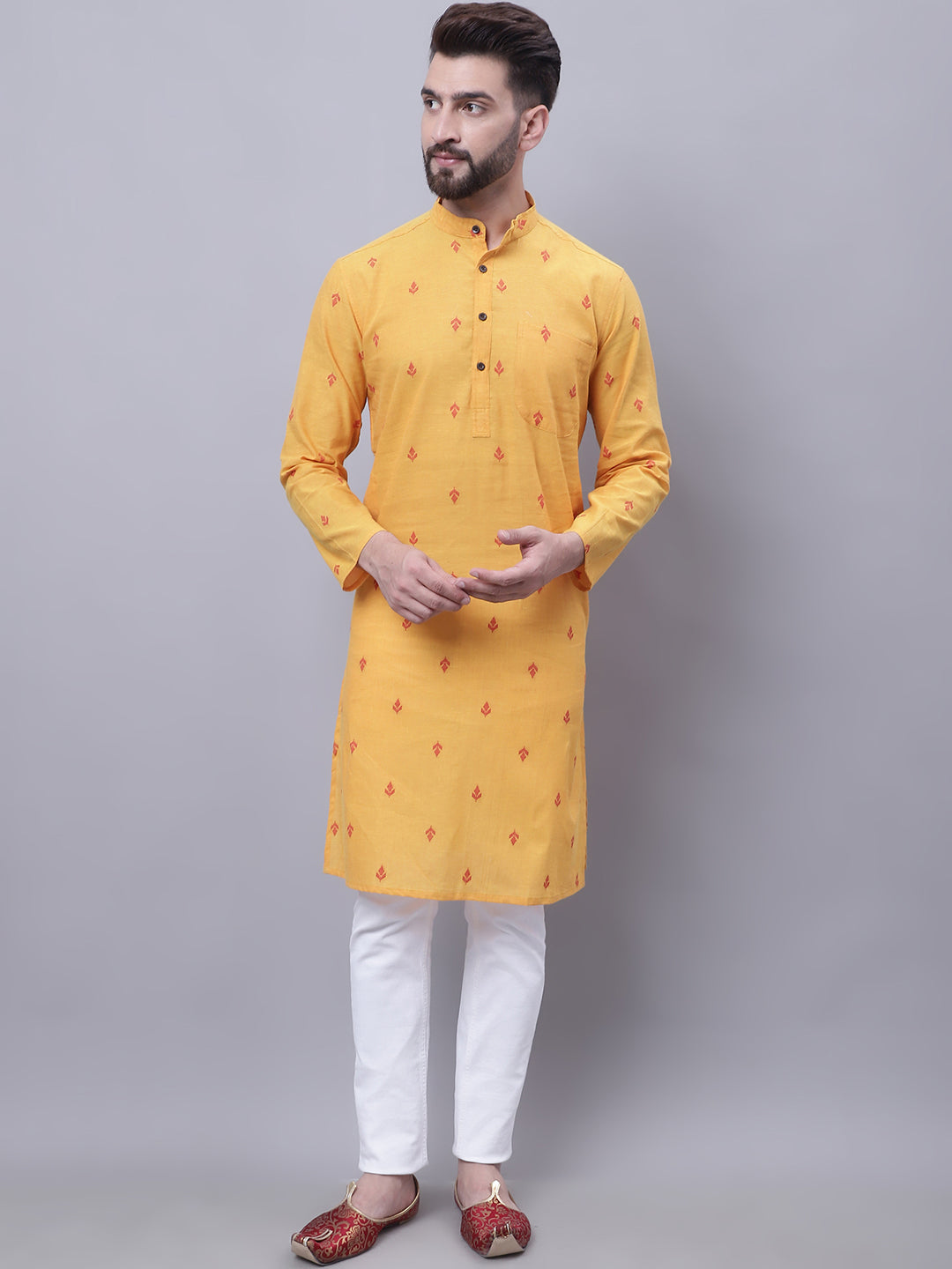 Even Apparels Yellow Pure Cotton Kurta With Band Collar - Distacart