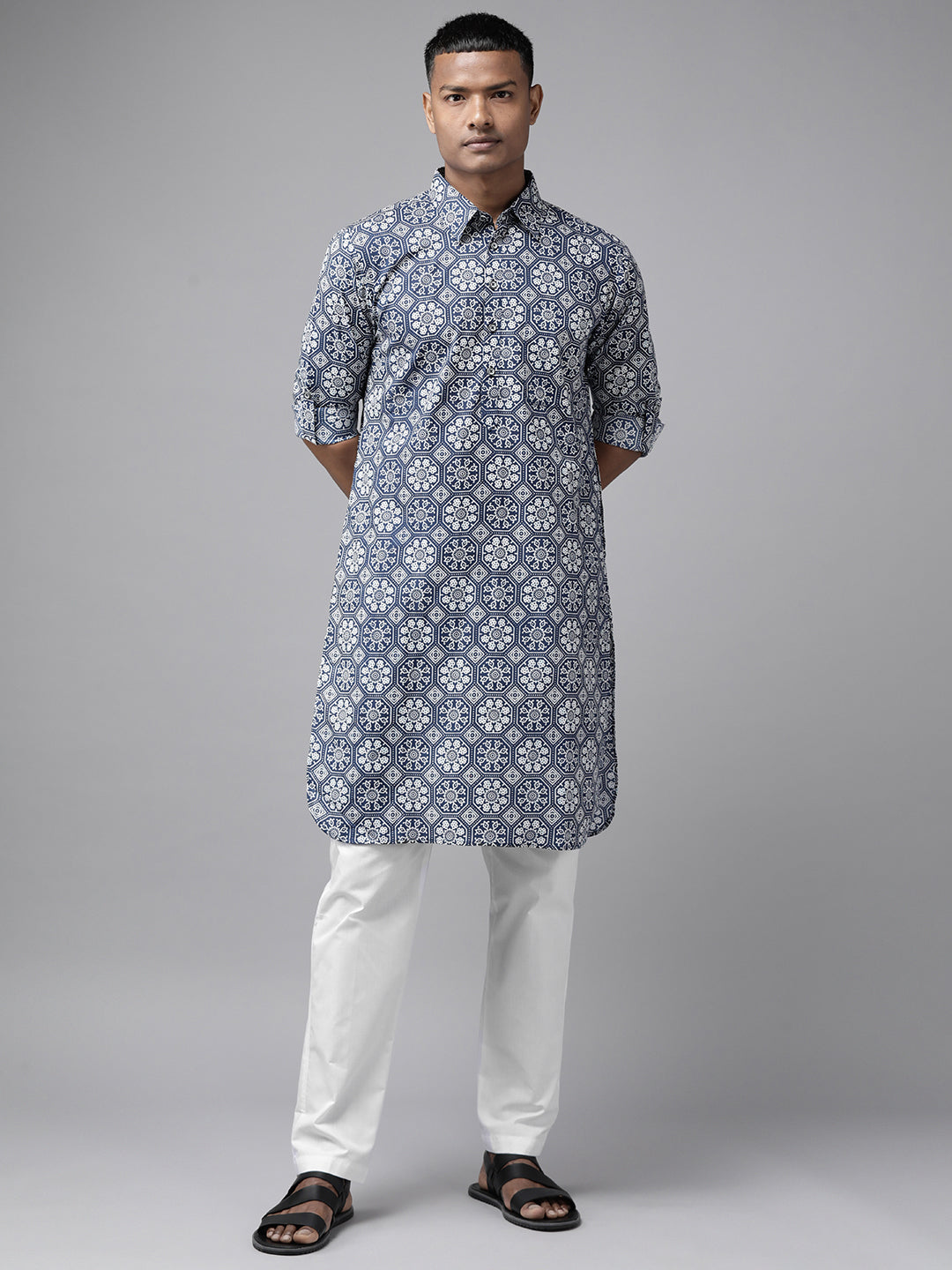 Buy NOZ2TOZ Men Indigo Regular Pure Cotton Pathani Kurta Online at