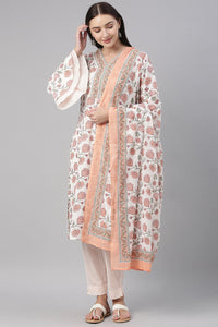 Thumbnail for Women's White Cotton Floral Printed Straight Suit Set - Rasiya - Distacart