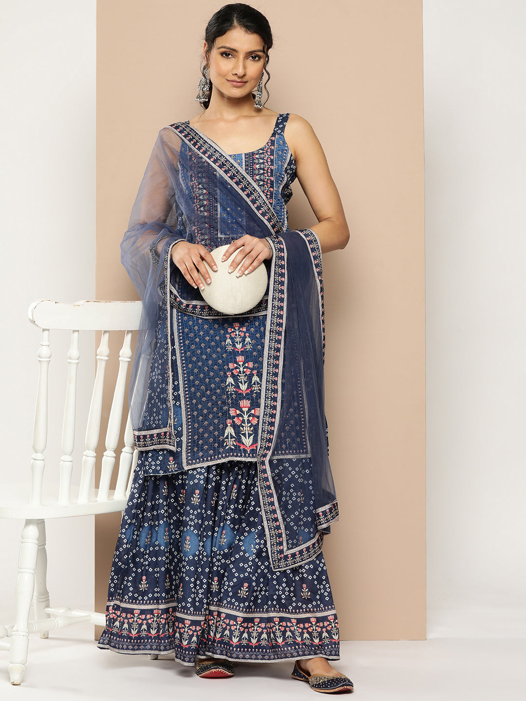 KSUT (House of Varanga) Blue Color Strap Style Digital Printed Kurta With Printed Sharara And Net Dupatta - Distacart