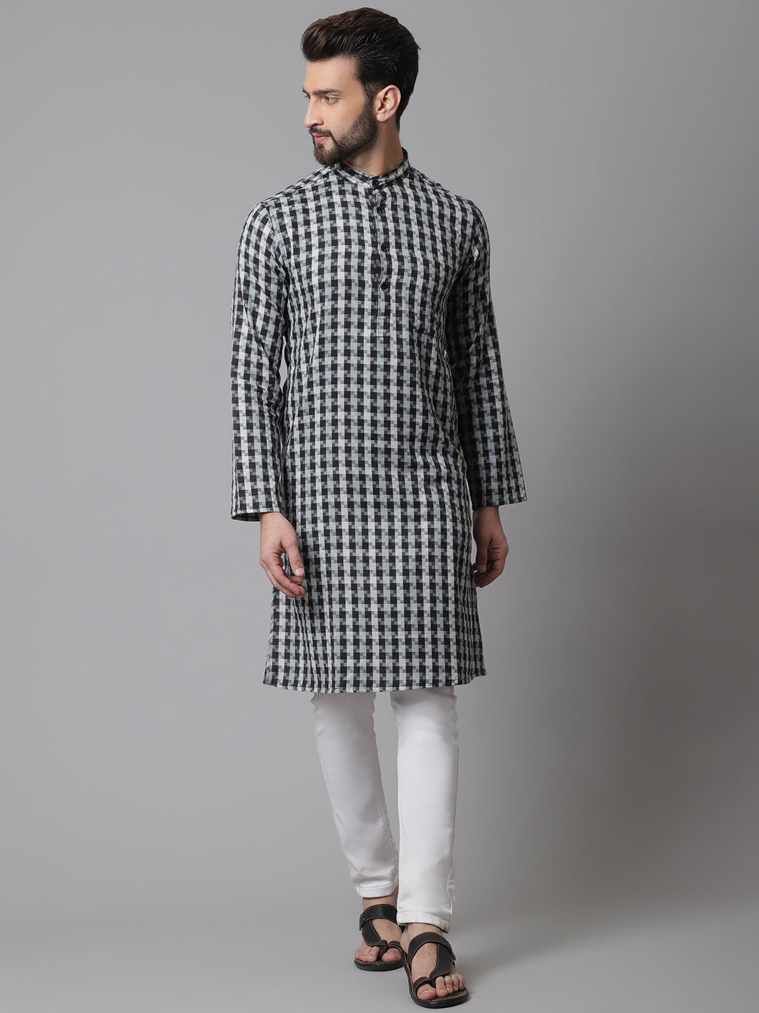 Even Apparels Multi Pure Cotton Kurta With Band Collar - Distacart