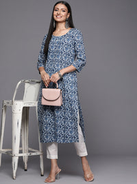 Thumbnail for Varanga Blue Printed Kurta With Round Neck - Distacart