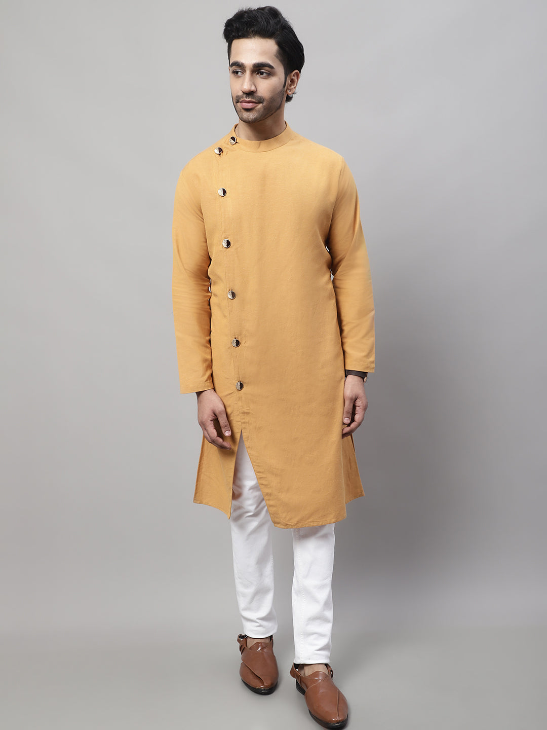 Even Apparels Mustard Sherwani Kurta With Asymetrical Cut - Distacart