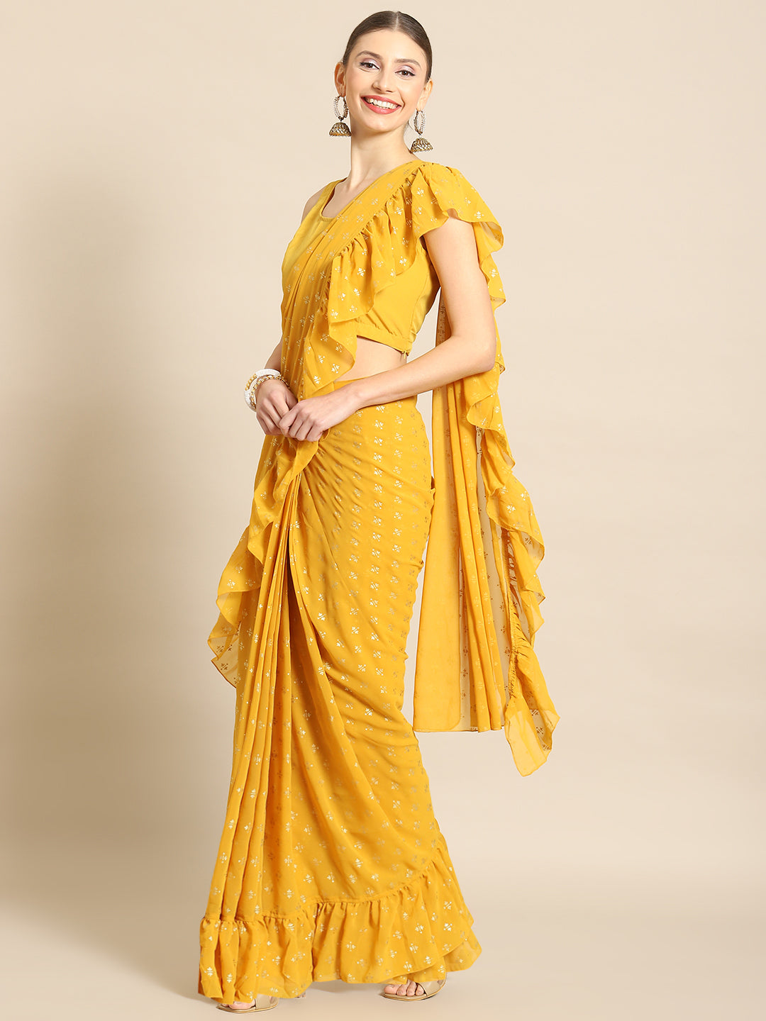 Yellow Ready to wear Saree with crochet blouse – Indi Ethnics