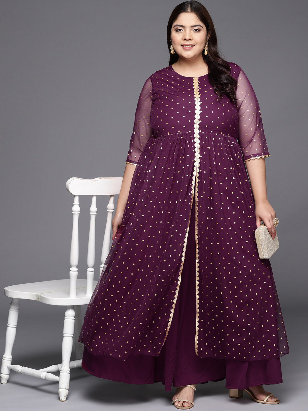 Ahalyaa Plus Size Round neck Net Maxi Ethnic Dress - Distacart