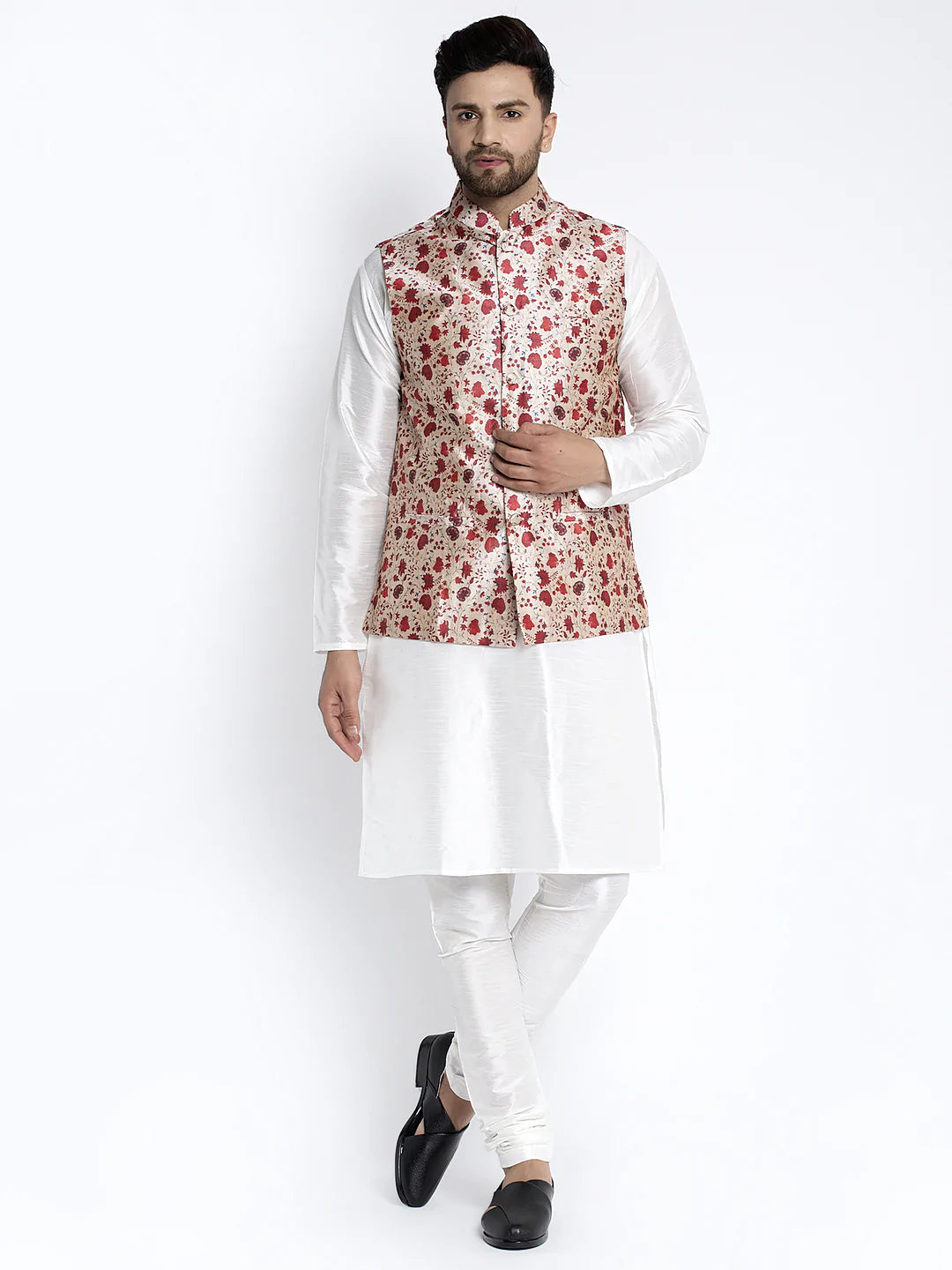 Buy Men White Textured Nehru Jacket Online - 440506 | Peter England
