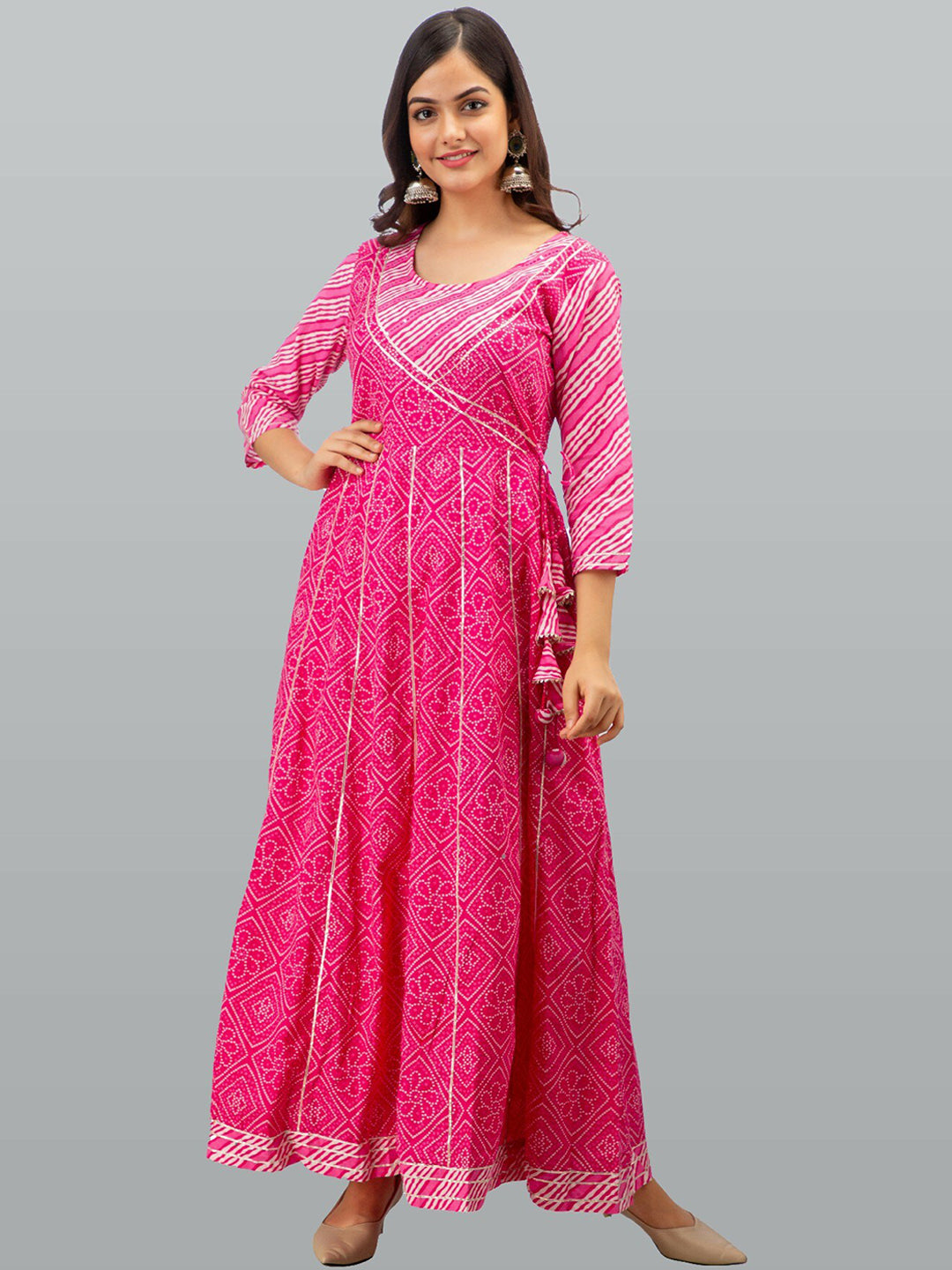 Kalini Women Pink & ruby Ethnic Motifs Printed Flared Sleeves Floral Anarkali Kurta - Distacart