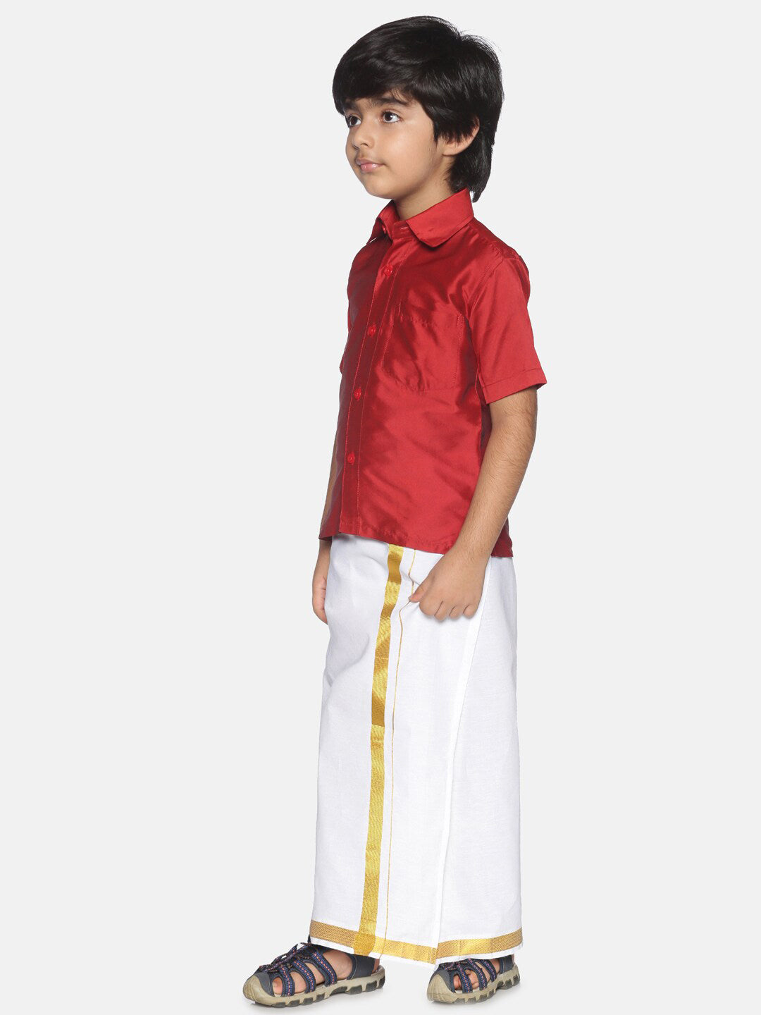 Sethukrishna Boys Red & White Shirt With Veshti Set - Distacart