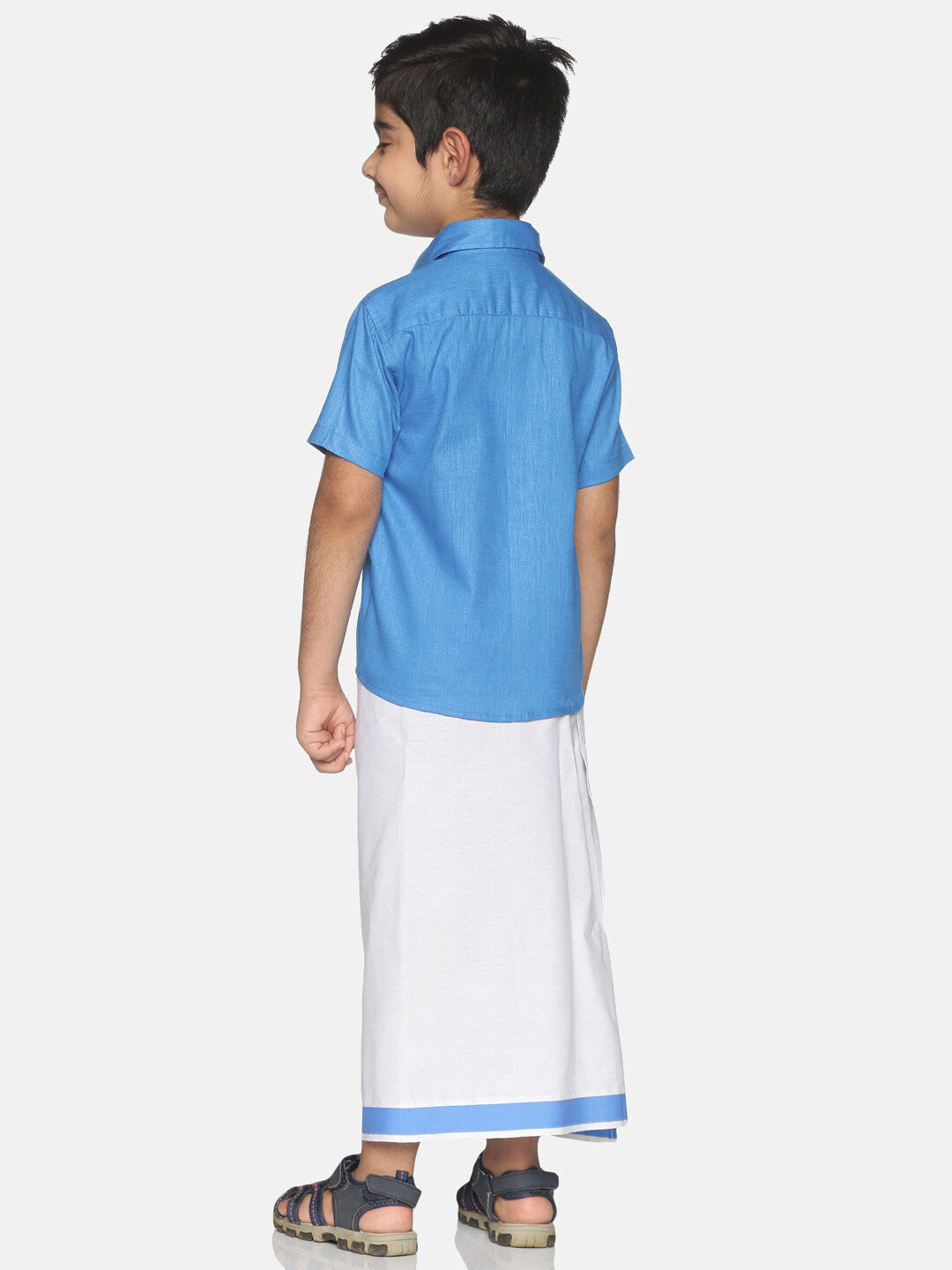 Sethukrishna Boys Blue & White Solid Shirt and Veshti Set - Distacart