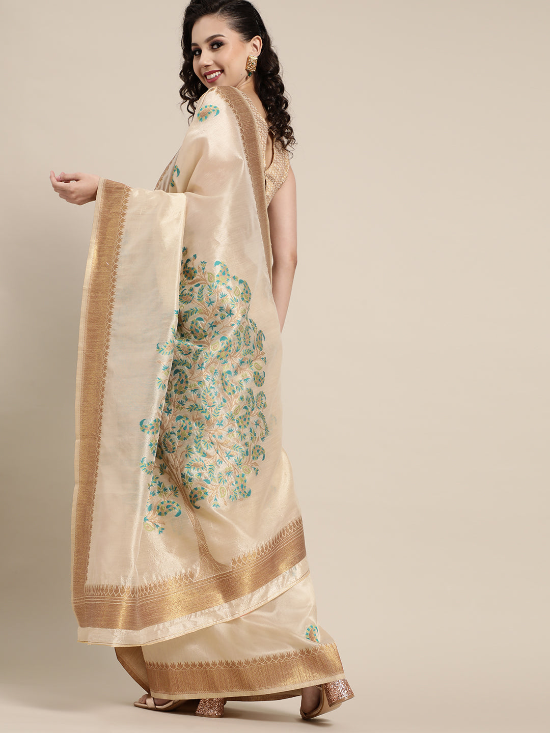 Saree Mall Saree Mall Rich Beige and Gold Silk Blend Saree - Distacart