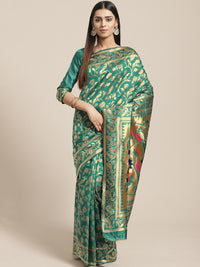 Thumbnail for Saree Mall Teal Green & Golden Woven Design Banarasi Saree - Distacart